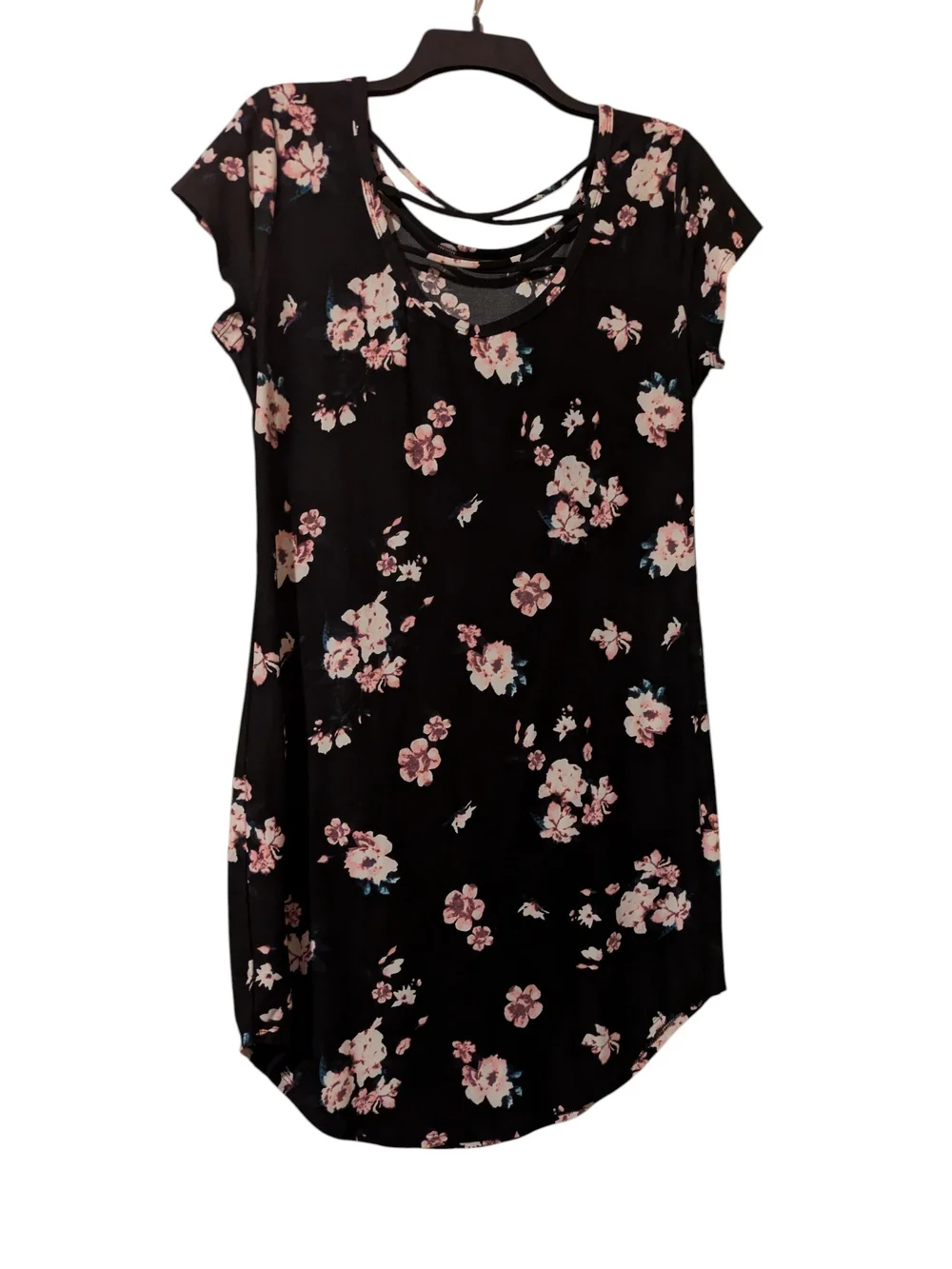 NWOT No Boundaries Black Floral Scoop-Neck Tunic Dress Size XL